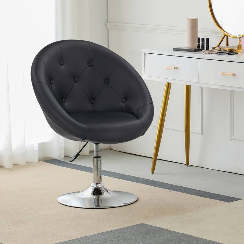 Contemporary Jumbo Size Button Tufted Swivel Vanity Accent Chair