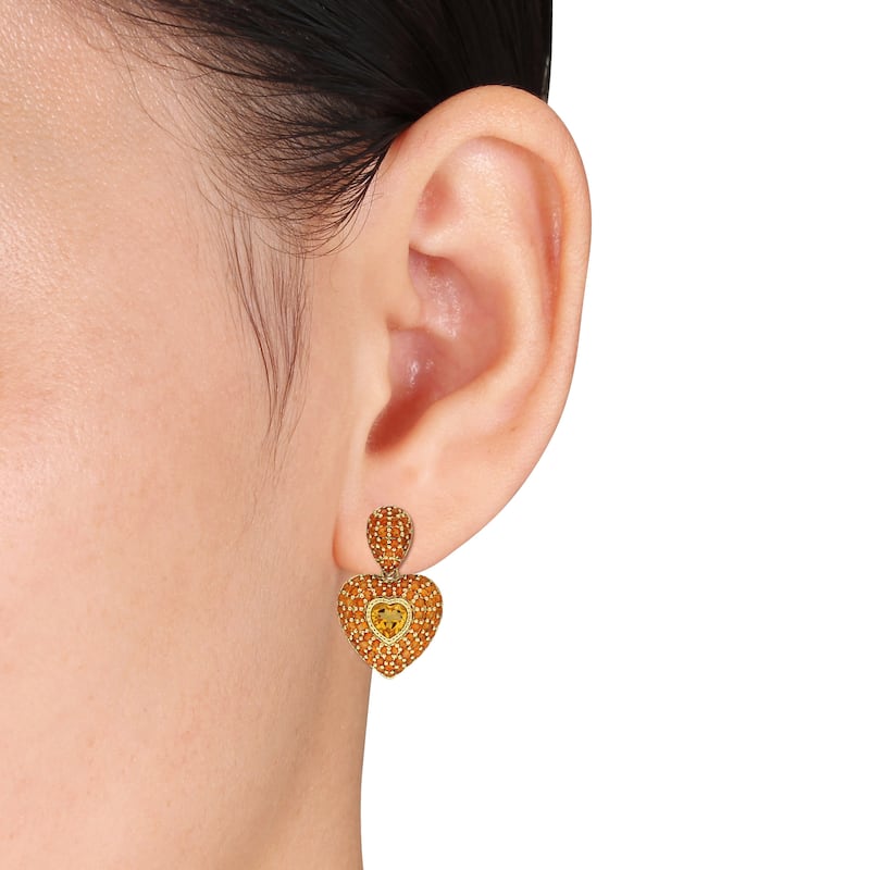 Miadora 2 3/4ct TGW Madeira Citrine and Citrine Cluster Heart Drop Earrings in 14k Yellow Gold