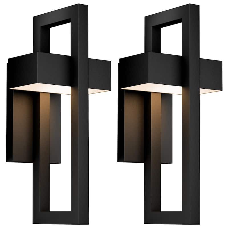 Integrated LED Black/White Aluminum Outdoor 1-Light Wall Sconce - 2 Pack-16.5"H - Black