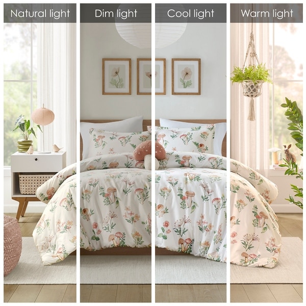 Mushroom Comforter Set Lovely Cartoon Jungle Wild Plants Comforter for Kids Teens Adults Glitter Stars Outdoor Leaves Rustic Style Bedding Set並行輸入 Intelligent Design Gwen Mushroom Garden Comforter Set | Designer