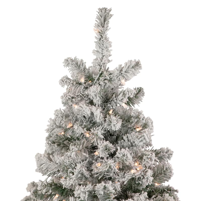 6.5' Pre-Lit Flocked Madison Pine Medium Artificial Christmas Tree Clear Lights