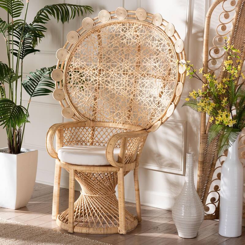 Hecate Modern Bohemian Natural Brown Rattan Peacock Chair