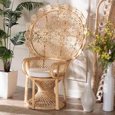Hecate Modern Bohemian Natural Brown Rattan Peacock Chair