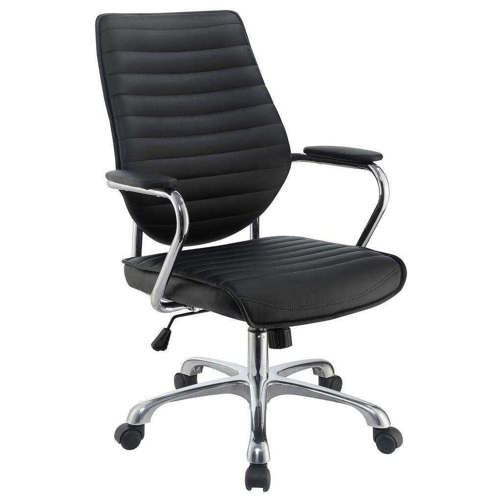 High Back Black and Chrome Office Chair with Padded Seat, Armrests, Swivel Base and Rolling Casters