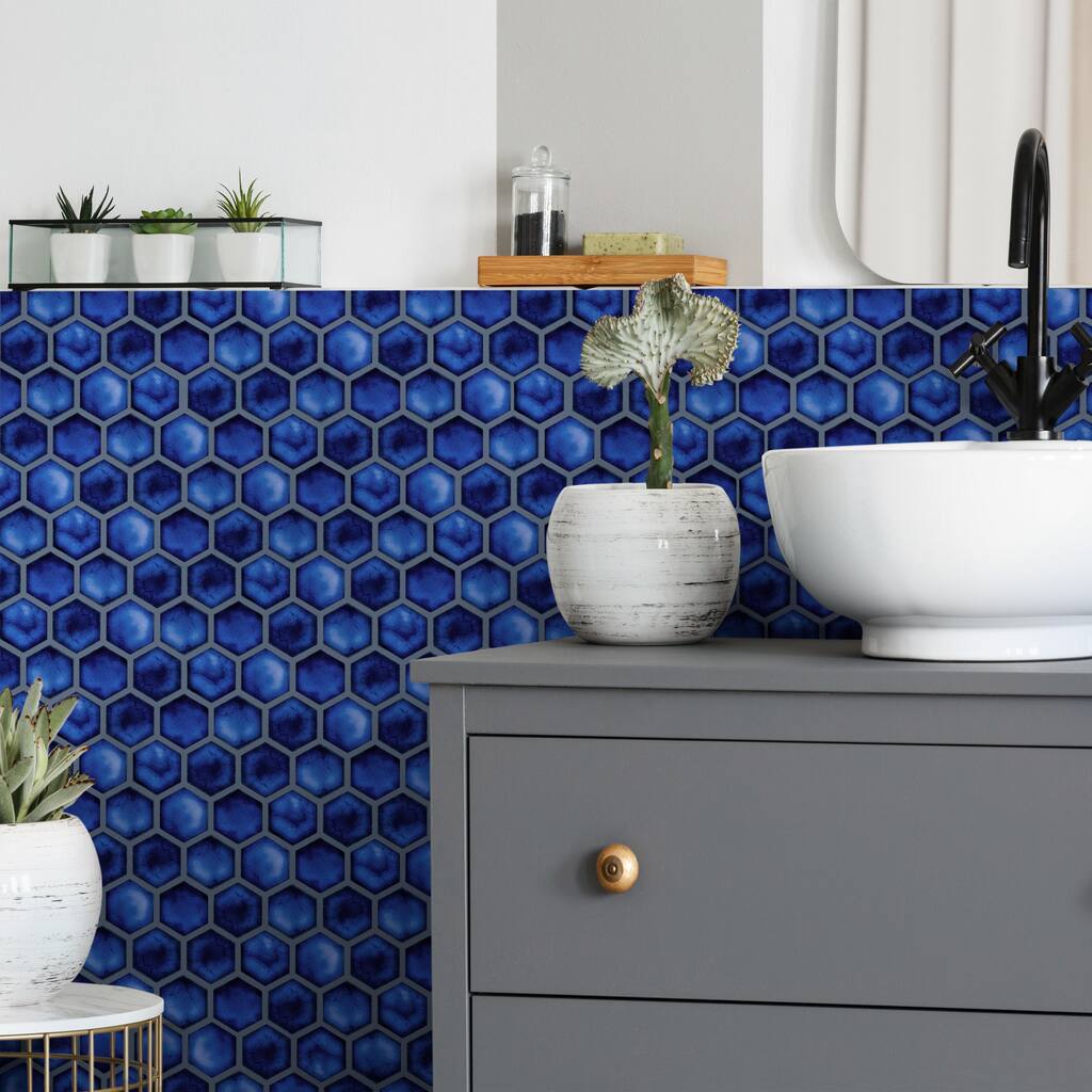 Merola Tile Hudson Due 2" Hex Sapphire 10-7/8" x 12-5/8" Porcelain Mosaic Floor and Wall Tile