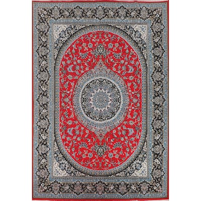 Traditional Floral Red Kashan Turkish Rug Machine-Made Carpet - 9'6" x 12'11"