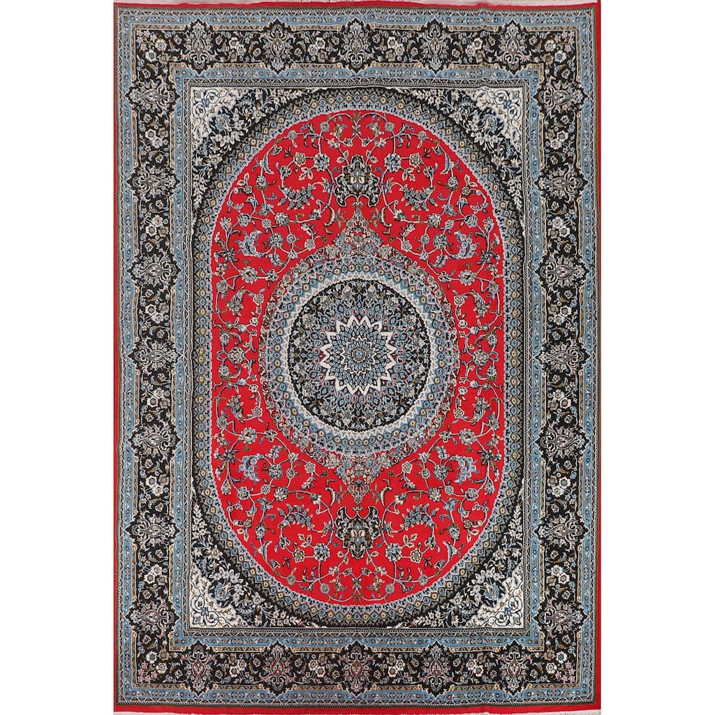 Traditional Floral Red Kashan Turkish Rug Machine-Made Carpet - 9'6" x 12'11"