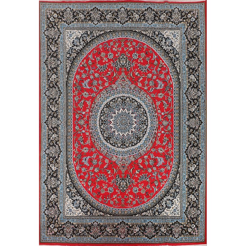 Traditional Floral Red Kashan Turkish Rug Machine-Made Carpet - 9'6" x 12'11"