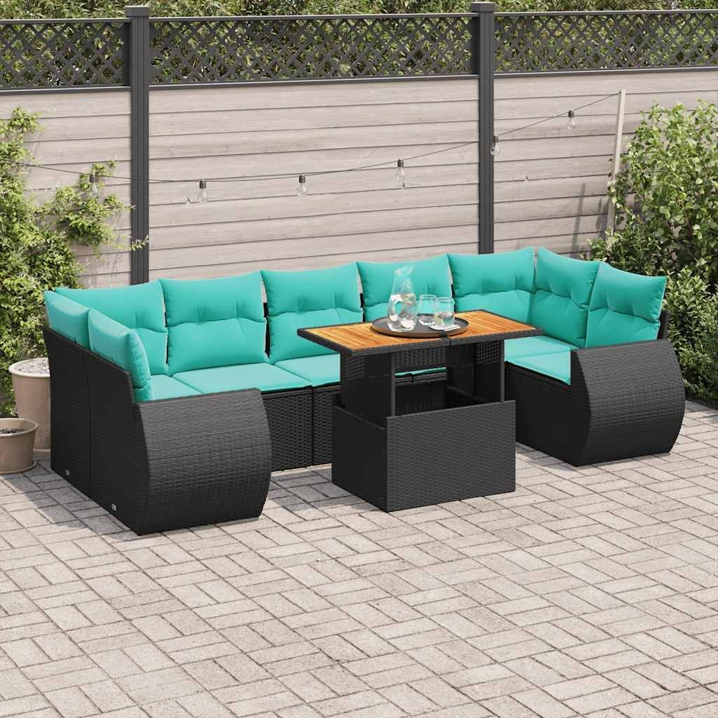 vidaXL Patio Sofa Set with Cushions Outdoor Furniture 8 Piece Poly Rattan - 21.7 x 24.4 x 27.2