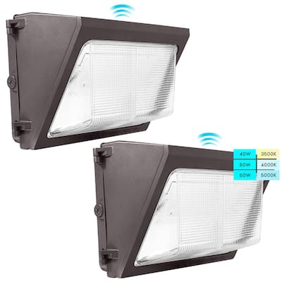 Luxrite LED Wall Pack Light Photocell Sensor 9000 Lumens 3 Color Select IP65 Waterproof Dusk to Dawn 2 Pack
