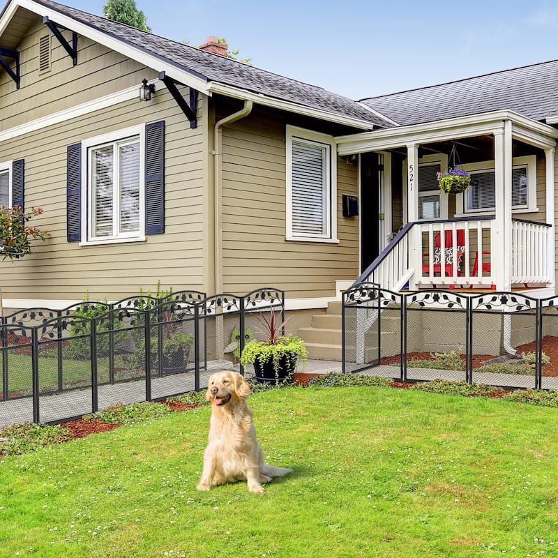 Metal Garden Fence 5 Panels Decor Dog Playpen Fences Animal Barrier