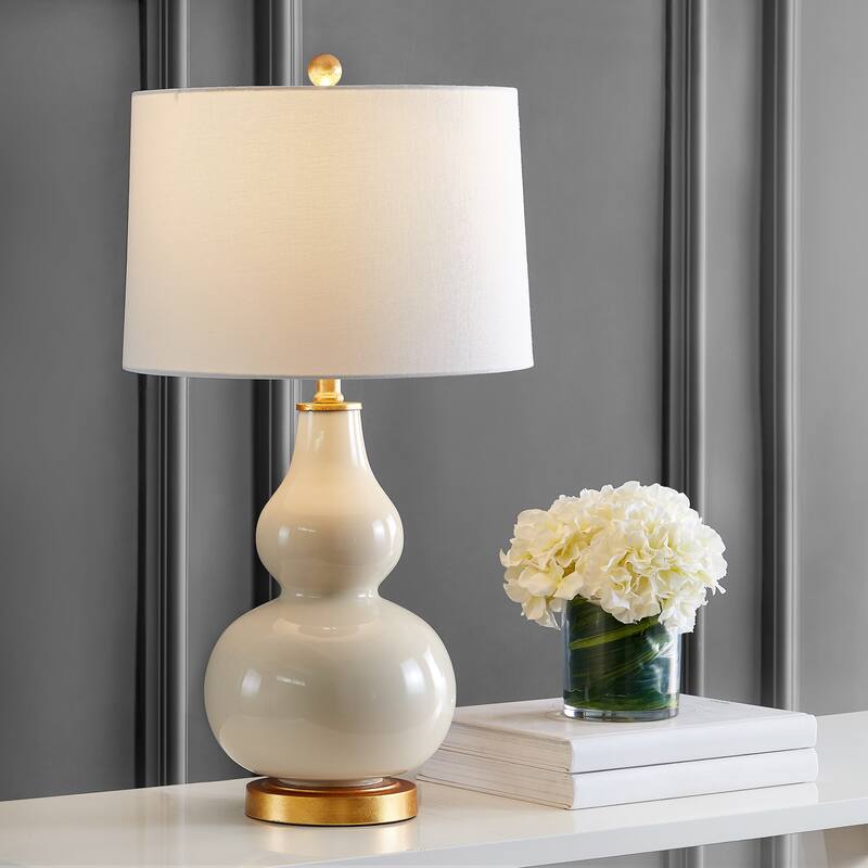 SAFAVIEH Lighting Karlen Gourd Table Lamp (Set of 2) - 15x15x28.5 - Cream/Gold Leaf