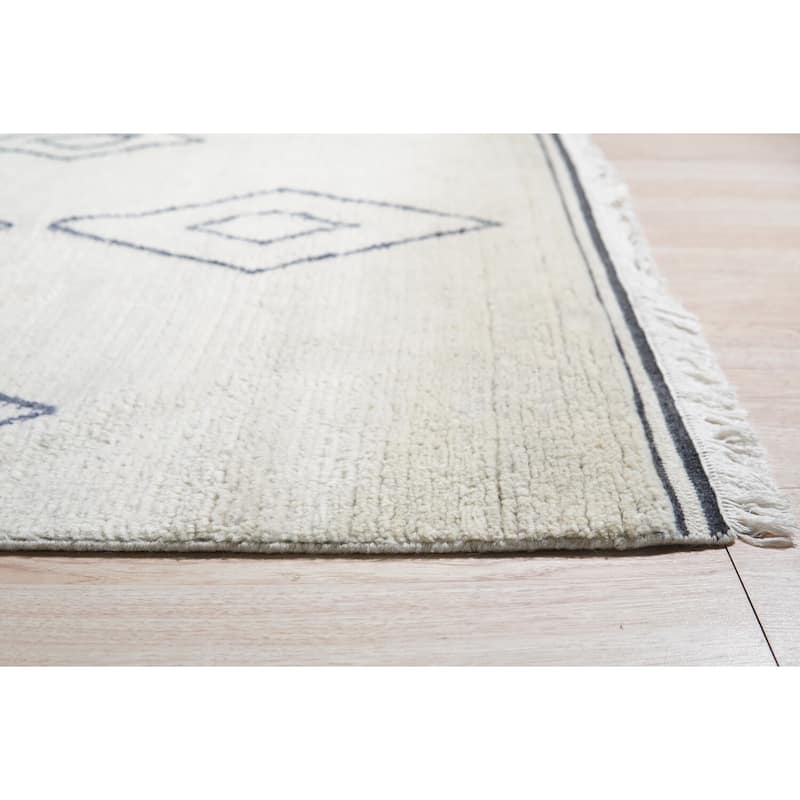 Ivory Hand-Knotted Wool Modern Contemporary Runner 4' x 12' - Geometric Motifs Premium Quality Durable - N/A