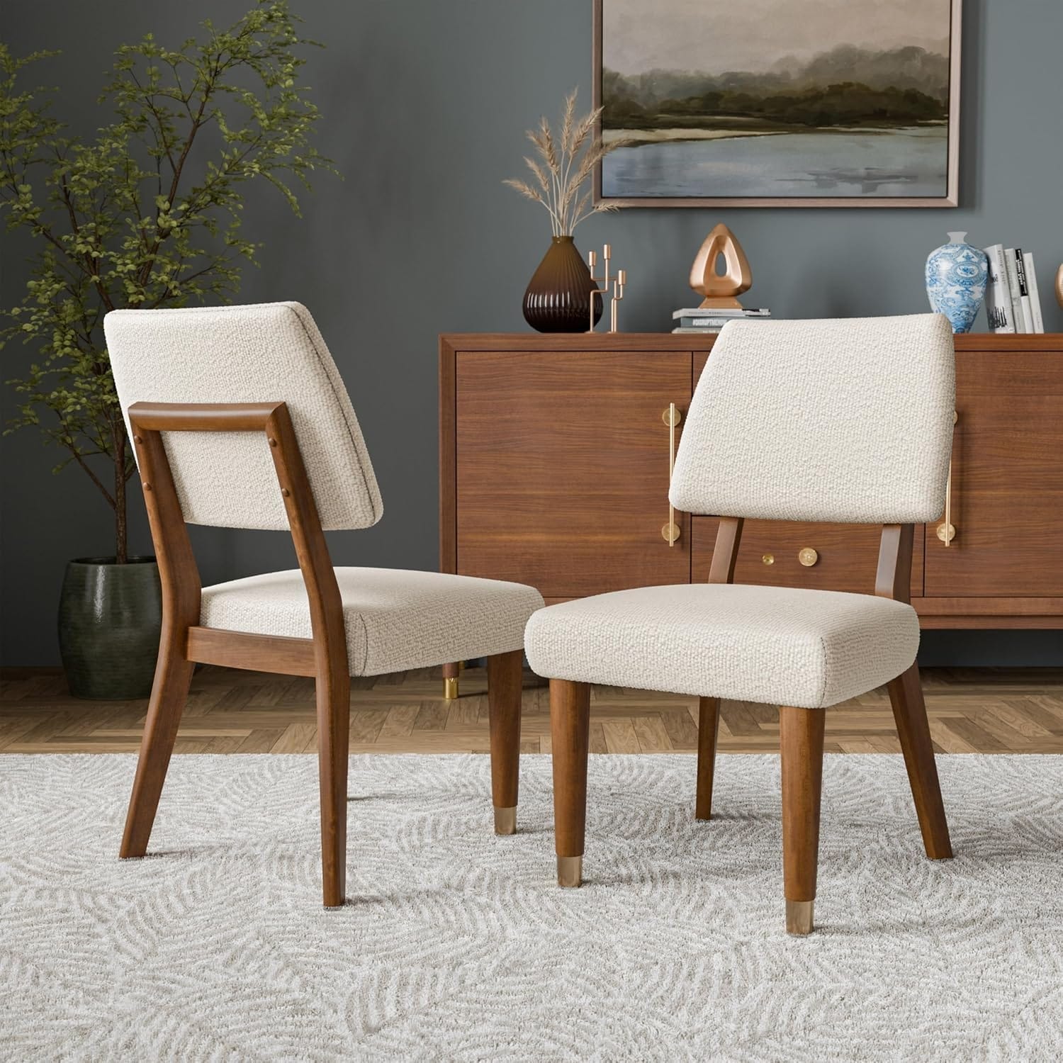 Modern Upholstered Side Chairs Walnut Finish