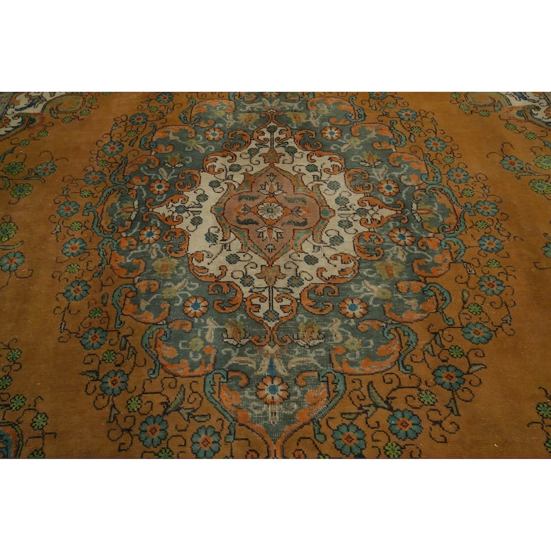 Hand Knotted Oriental 100% Wool Carpet Traditional Floral Oranges & Rust Tabriz Area Rug - 12' 3'' X 9' 3''