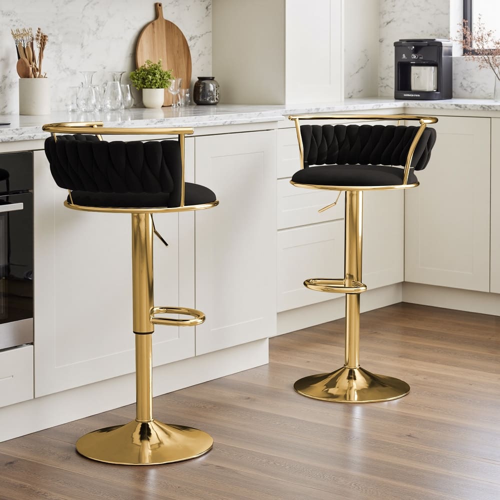 Set of 2 Velvet Adjustable Swivel Bar Stools