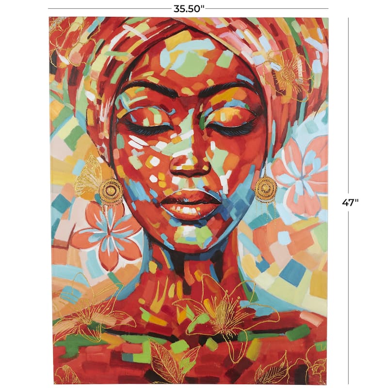 Canvas Woman Paint Splatter Wall Art with Abstract Paint Strokes and Floral Accents -Multi Colored - CosmoLiving by Cosmopolitan