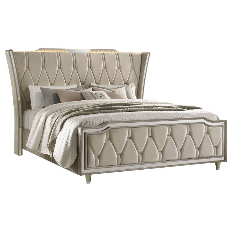 Lorient LED Upholstered Wingback Bed Ivory and Camel