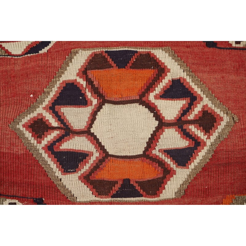Geometric Kilim Qashqai Persian Vintage Rug Flatweave Wool Carpet - 4'3" x 6'7"