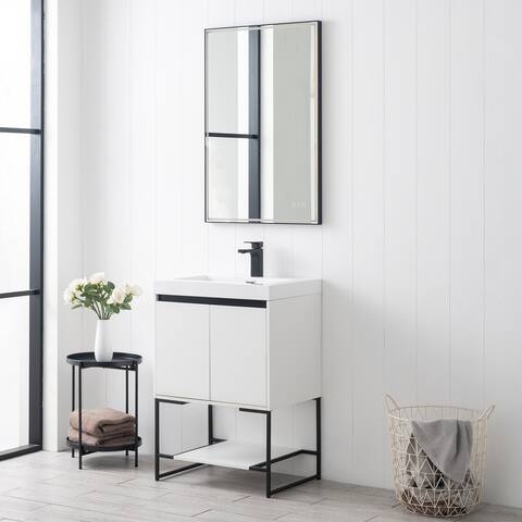 Freestanding Bathroom Vanity Set with Open Shelf & Acrylic Sink
