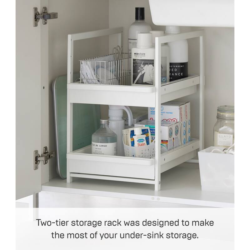 Yamazaki Home Under-Sink Rack with Pull-Out Shelf, Steel, Adjustable - L 26.97 x W 11.97 x H 17.83 inches