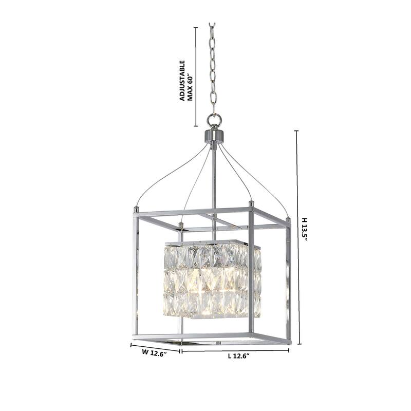 4-Light Chrome Cage Chandelier With Clear Crystals