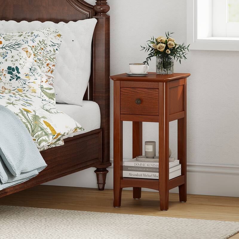 Gymax 2PCS Nightstand 3-Tier Bedside Table w/ Open Storage Shelf &
