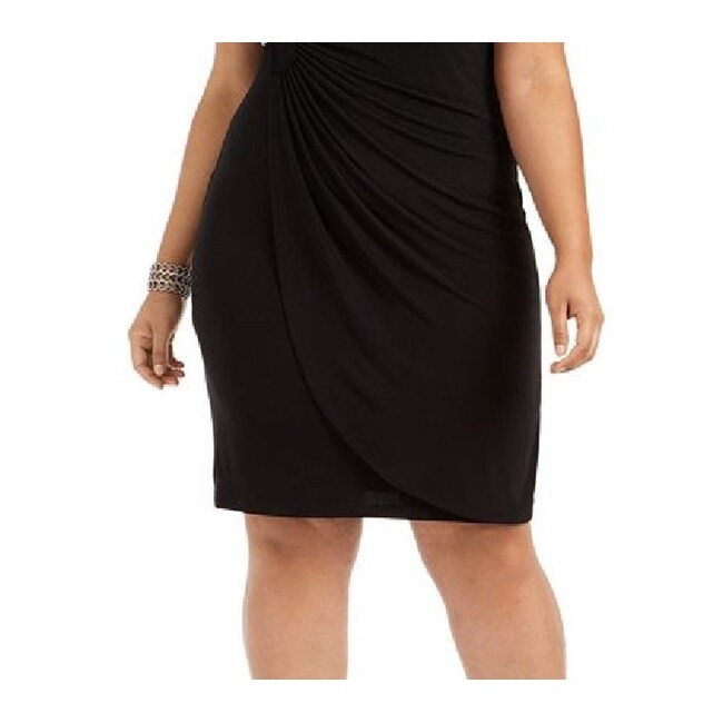 chinese dress ladies Hervé L. Leroux Black Lace Neckline Sheath Dress