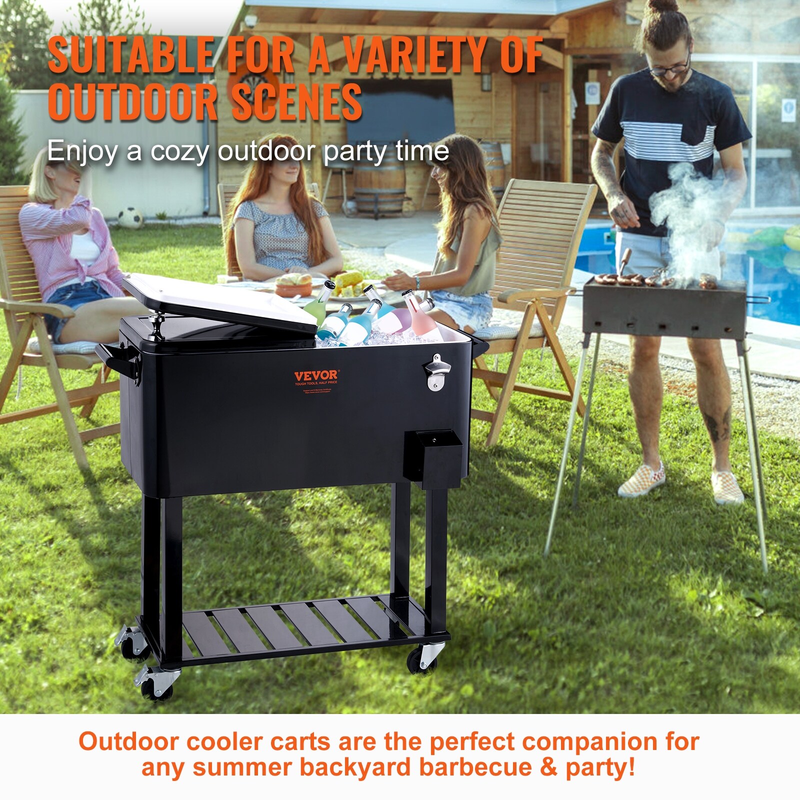 VEVOR Rolling Ice Chest Cooler Cart 80 Quart Beverage Bar Stand Up
