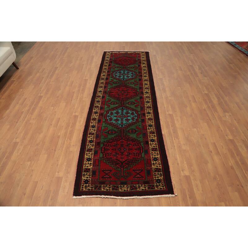 Hand Knotted Oriental 100% Wool Carpet Traditional Geometric Green Ardebil Runner Rug - 11' 2'' X 3' 4''