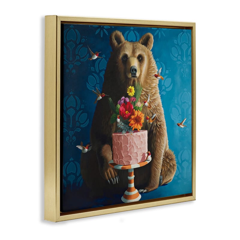 Stupell Bear with Sweet Dessert Cake Framed Floater Canvas Wall Art Design By Heather Gauthier