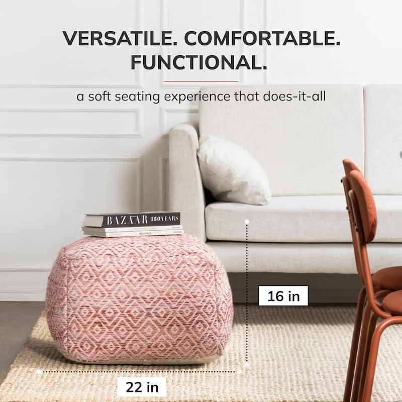 Jani 22-inch Ottoman Pouf - Handcrafted Handmade Ottoman for Seating, Footrest, Home Decor for Living Room, Bedroom