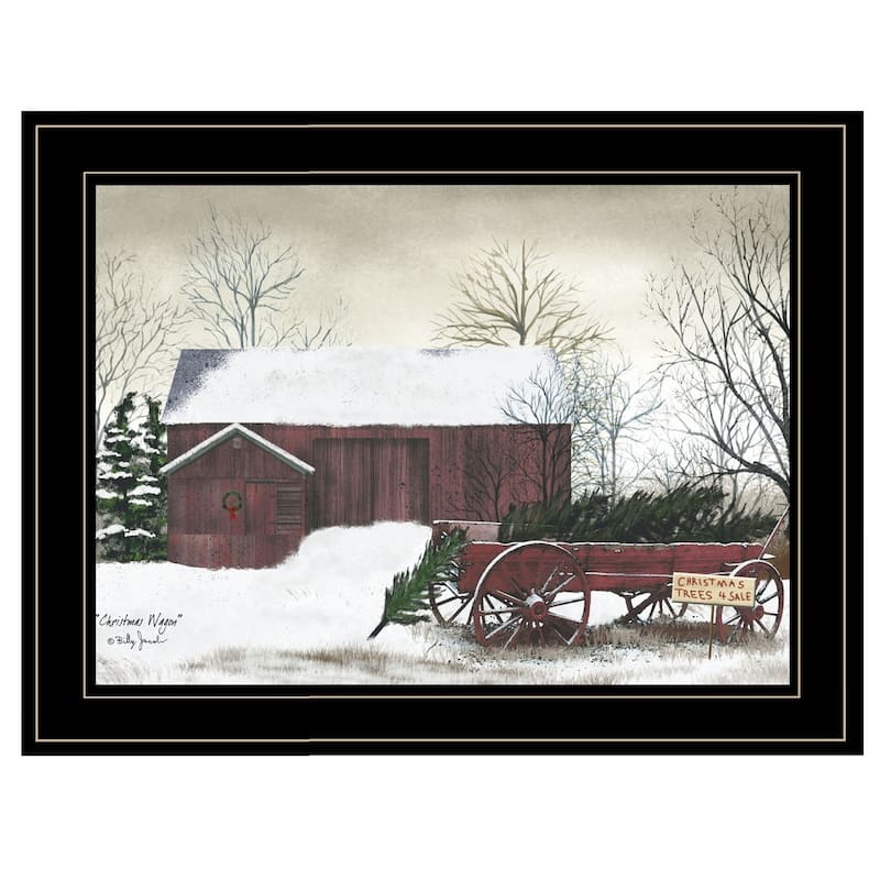 TrendyDecor4U Farmhouse "Christmas Wagon" Framed Print Wall Art by Billy Jacobs - Holiday - Black