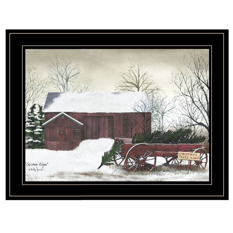 TrendyDecor4U Farmhouse "Christmas Wagon" Framed Print Wall Art by Billy Jacobs - Holiday