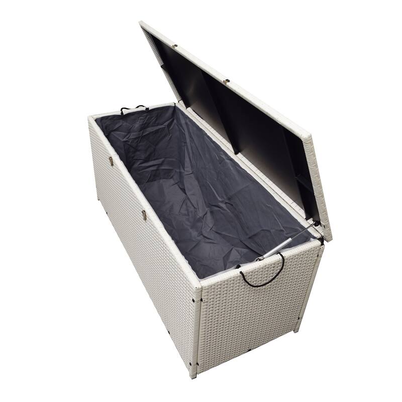 Indoor and Outdoor Balcony Patio Deck Porch Pool 113 Gallon Wicker Storage Box Trunk Bin with Metal Frame - N/A