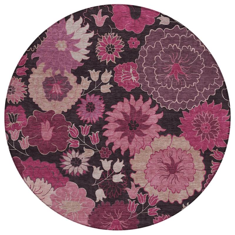 Machine Washable Indoor/ Outdoor Modern Floral Chantille Rug