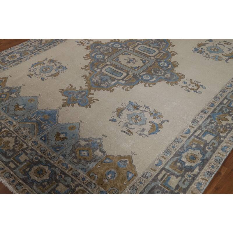 Geometric Tabriz Persian Rug Traditional Oriental Handmade Wool Carpet - 6'10"x 9'4"