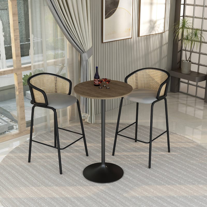 LeisureMod Verve 27" Bar Height Dining Table with MDF Round Top in Black Marbleized