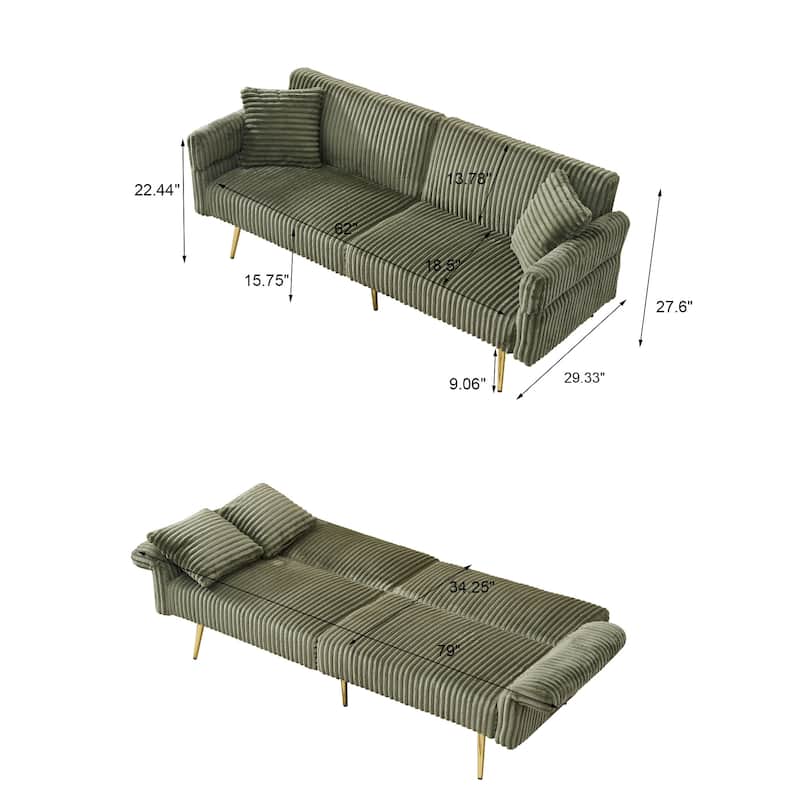 79 inch corduroy sofa bed, foldable double sofa bed