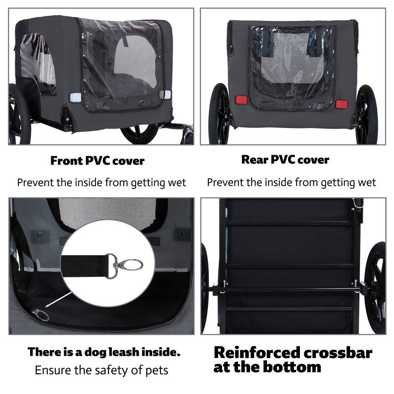 Heavy Duty Collapsible Pet Bike Trailer with 16" Wheels, Foldable Dog Bicycle Carrier Cart with Hitch & Reflectors