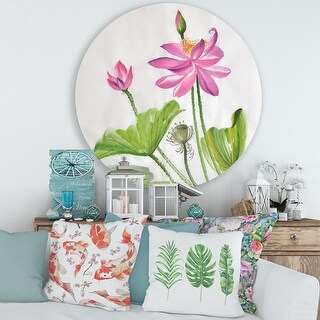 Designart 'Two Pink Lotus Flowers' Traditional Metal Circle Wall Art ...