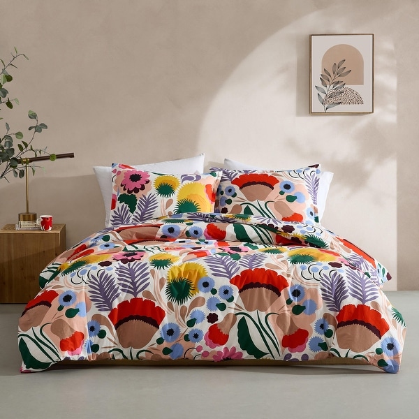 marimekko フラワーパターン パジャマセット Marimekko Ojakellukka Blue Cotton Reversible Comforter Set - Bed