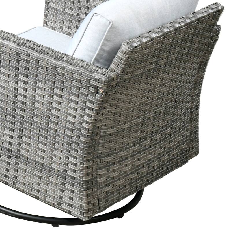 HOOOWOOO 9-piece Grey Wicker Patio Outdoor Sectional Set with Swivel Rocking Chair