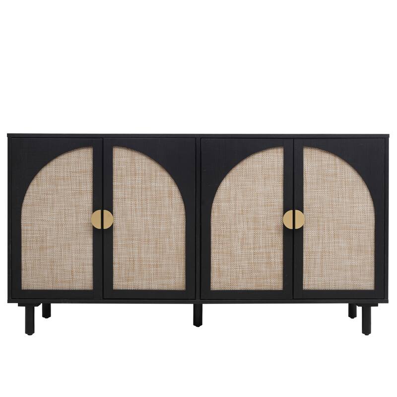 Engineered Rattan Sideboard Accent Storage Cabinet Black Buffet Cabinet