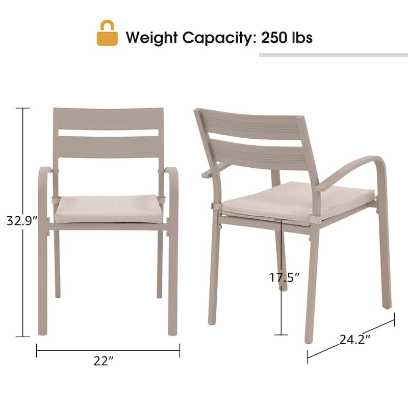 Outdoor Cushioned Aluminum Dining Chair Stackable Patio Armchairs (Set of 2)