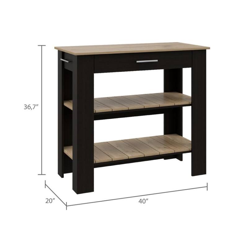 Cala Kitchen Island 40, Two Shelves, One Drawer, Four Legs