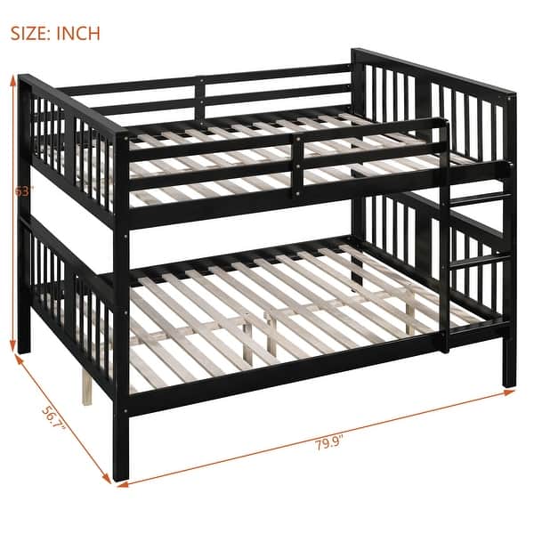 Full over Full Bunk Bed with Ladder, Espresso, No Box Spring Needed, Solid Pine Wood Construction