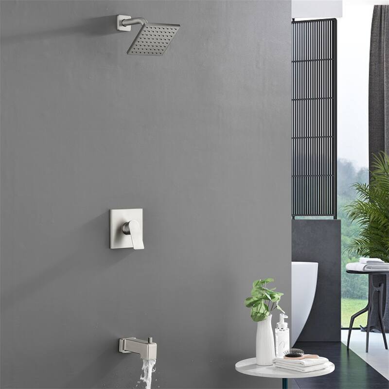 Wall Mount Tub and Shower Faucet Brushed Nickel Complete Shower System Trim Kit Wth Rough-in Valve
