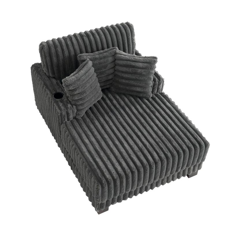 41.7" W Upholstered Plush Corduroy Chaise Lounge withe Pillows