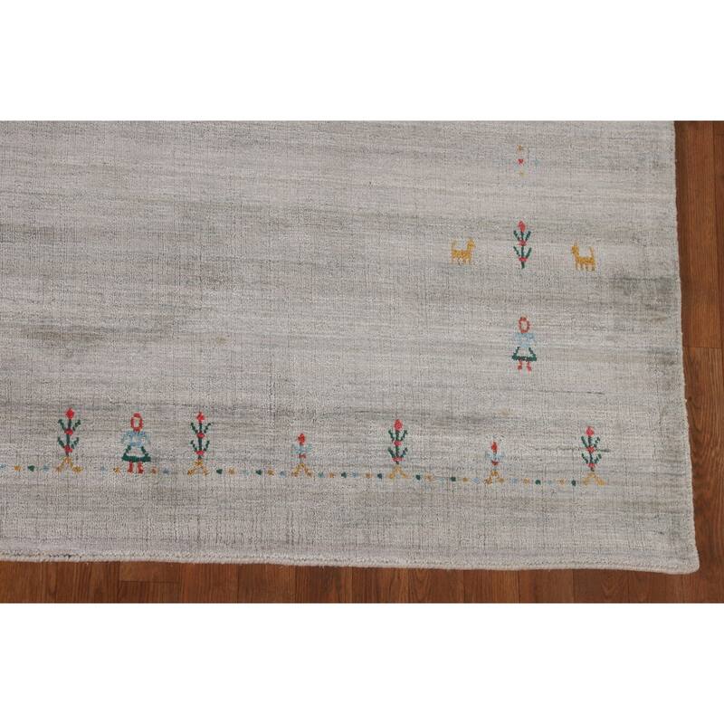 Beige Tribal Gabbeh Oriental Area Rug Handmade Wool Carpet - 7'11" x 9'8"